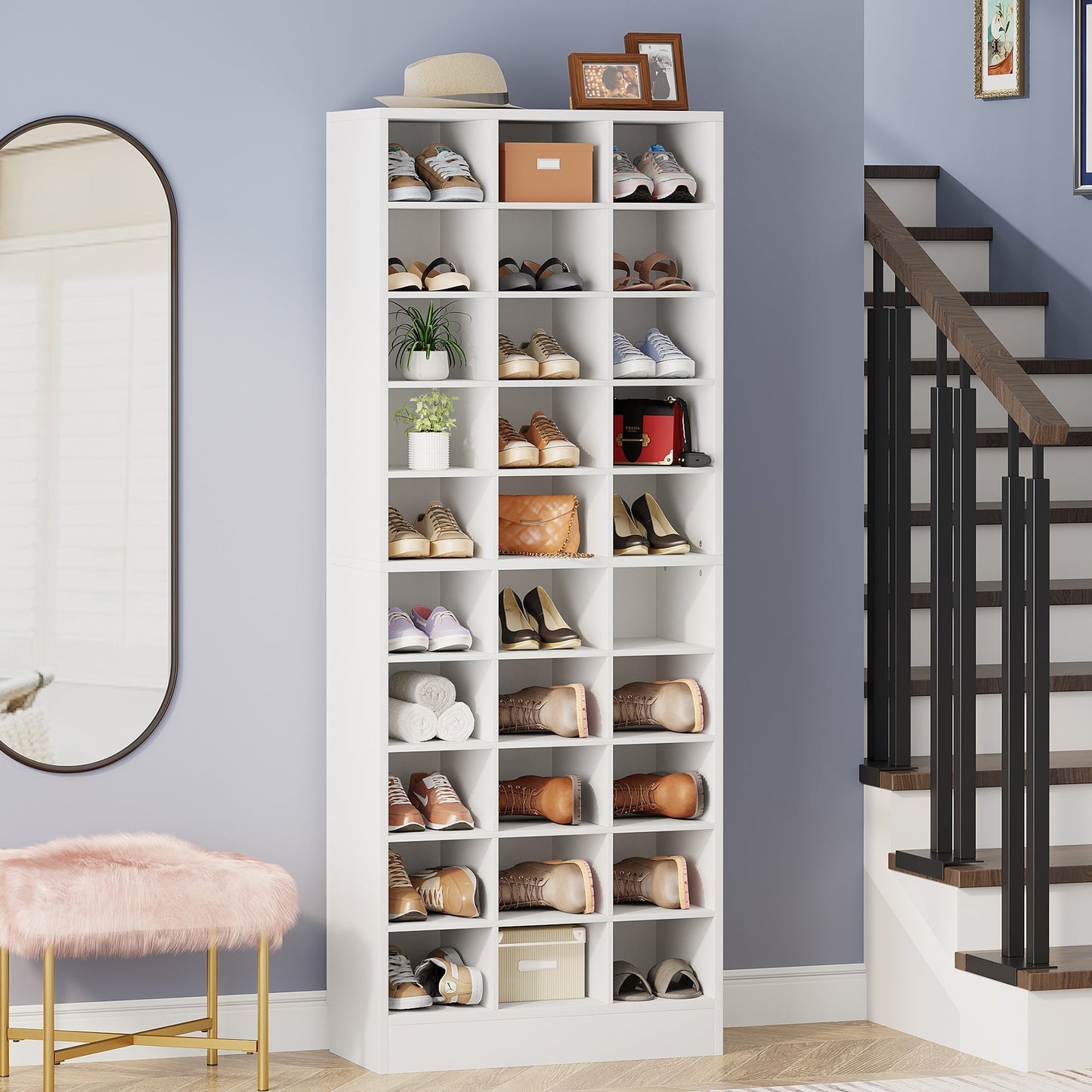 10-Tier Shoe Cabinet, Wooden Shoe Storage Rack with 30 Cubbies Tribesigns