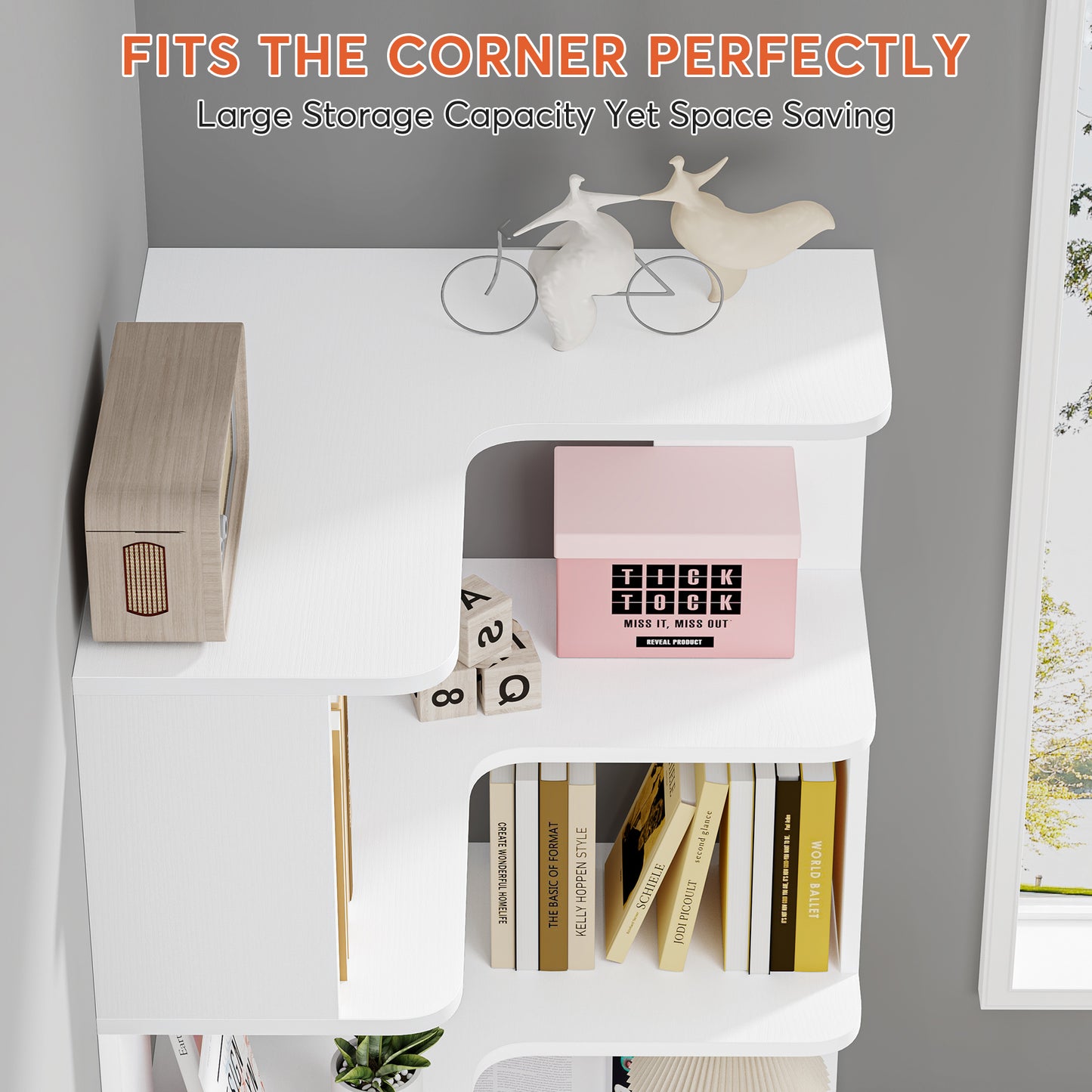 6-Tier Corner Bookshelf, 64.96" Corner Bookcase with Anti-Drop Panel