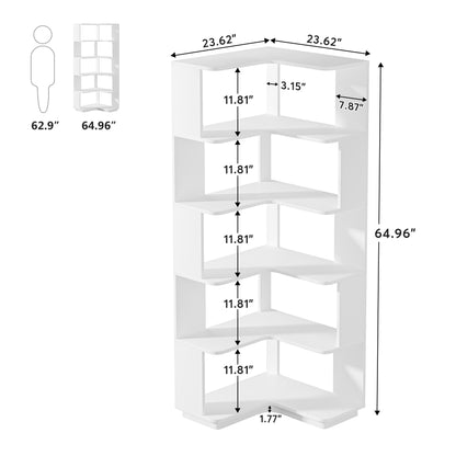 6-Tier Corner Bookshelf, 64.96" Corner Bookcase with Anti-Drop Panel