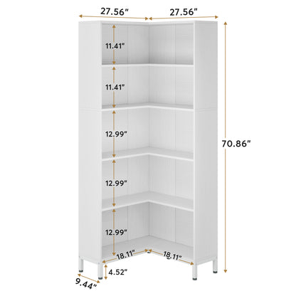 6-Tier Corner Bookcase, 71 inch L-Shaped Etagere Bookshelf