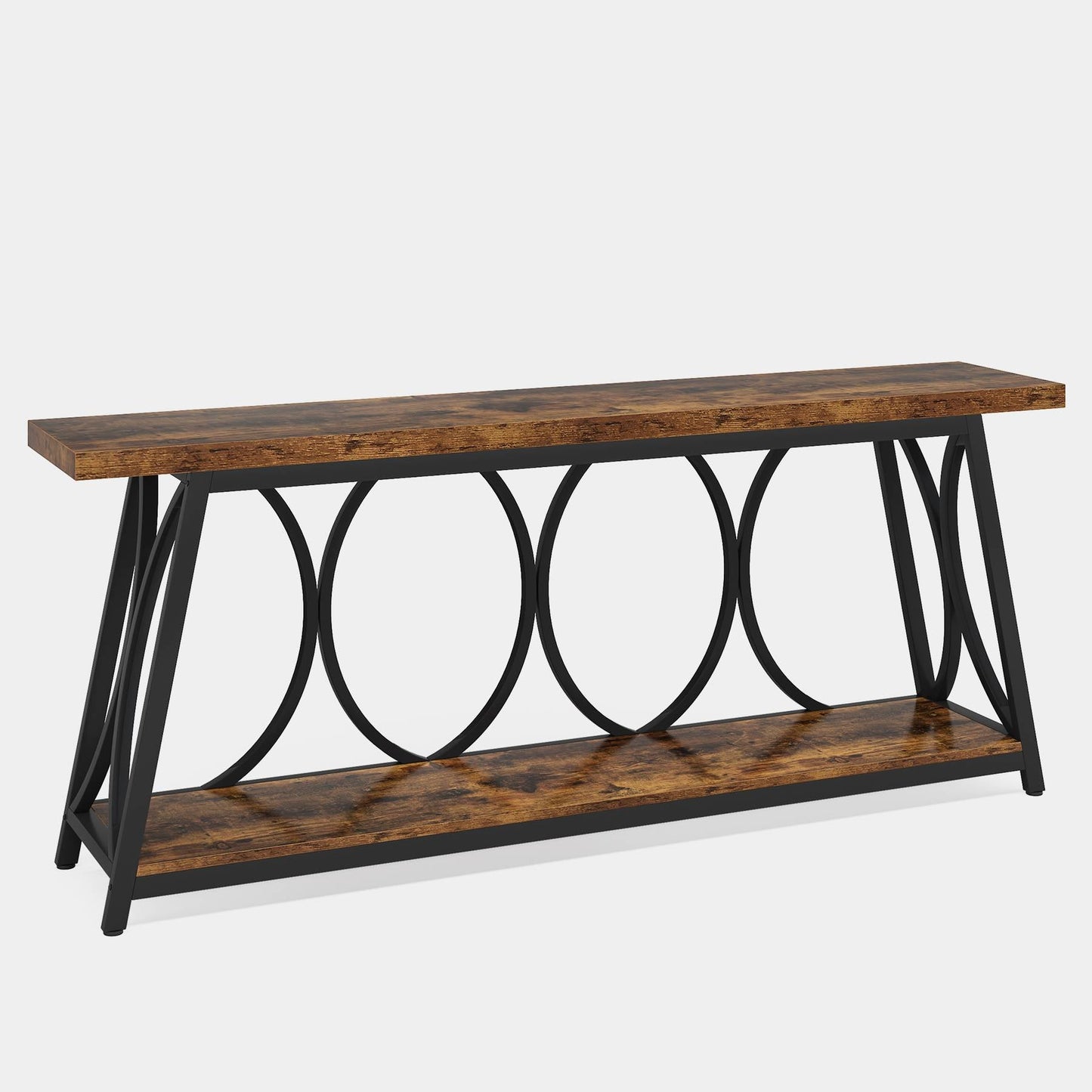 2-Tier Console Table, 70.9" Industrial Sofa Table Behind Couch with Shelves Tribesigns