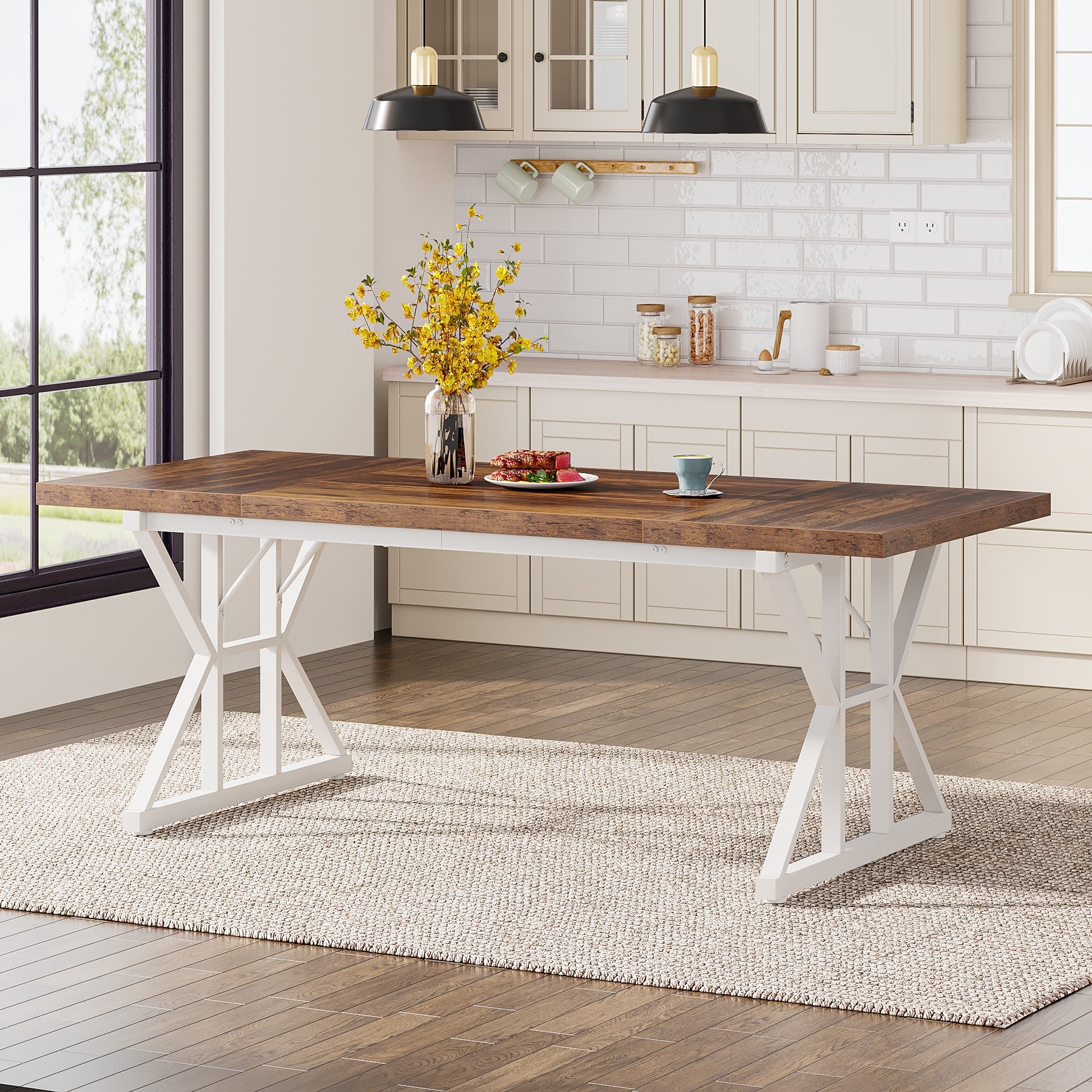 Wood Dining Table, Farmhouse 70.8" Kitchen Table for 6 People Tribesigns