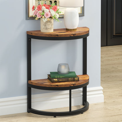 Tribesigns 2-Tier End Table, Half Round Side Table with Storage Shelf