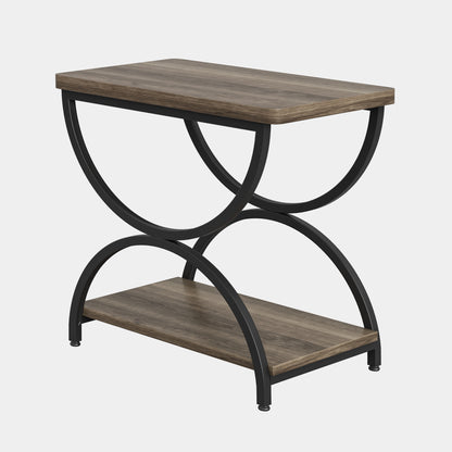 2-Tier End Table, Rectangular Side Table with Stylish Metal Frame