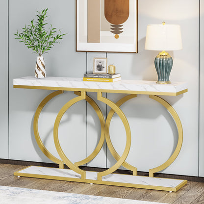 Console Table, 55 inch Faux Marble Entryway Sofa Table Tribesigns