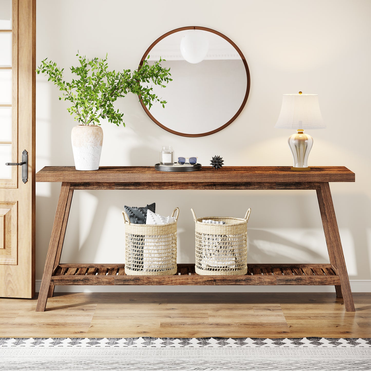 Farmhouse Console Table, 70.9" Entryway Table 2-Tier Sofa Table