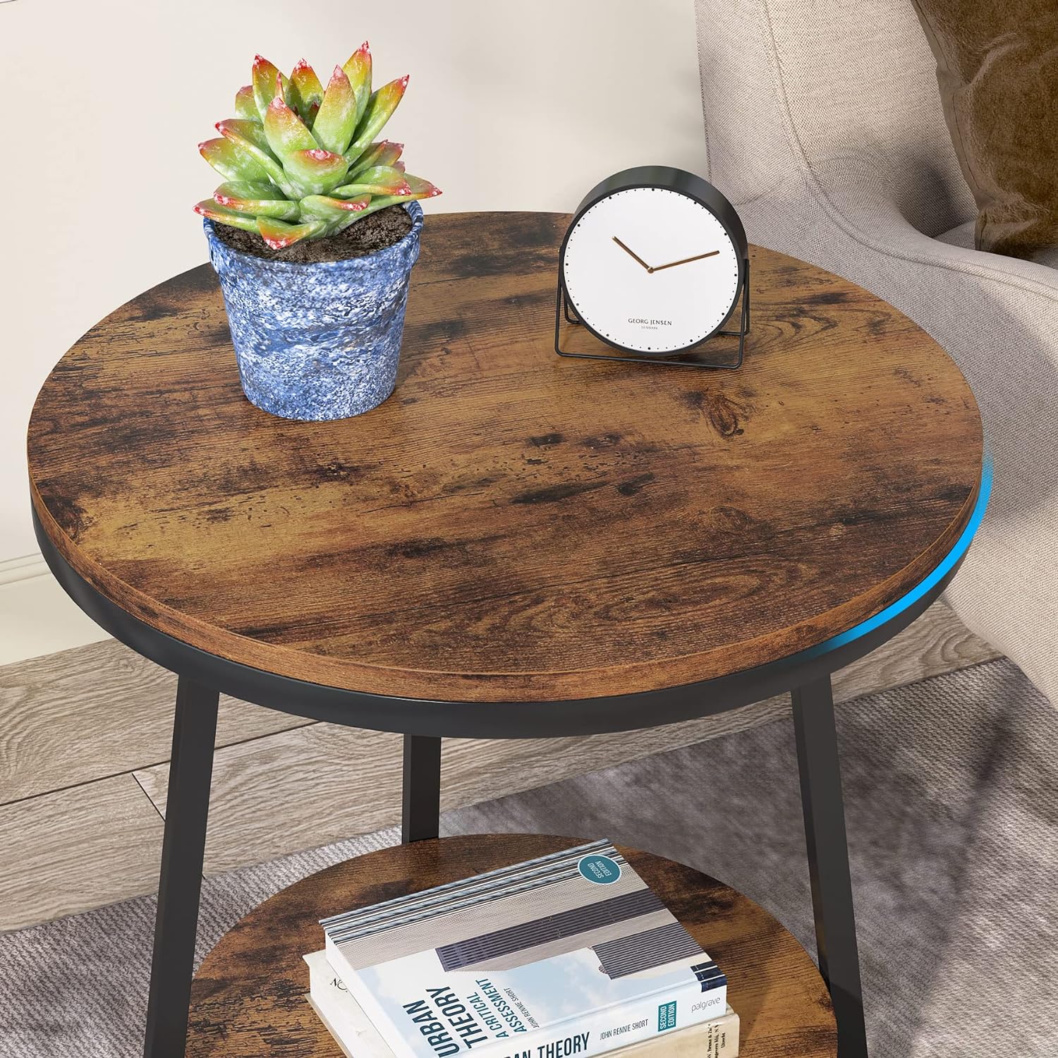 2-Tier End Table, Round Accent Bedside Table with Storage Shelf Tribesigns