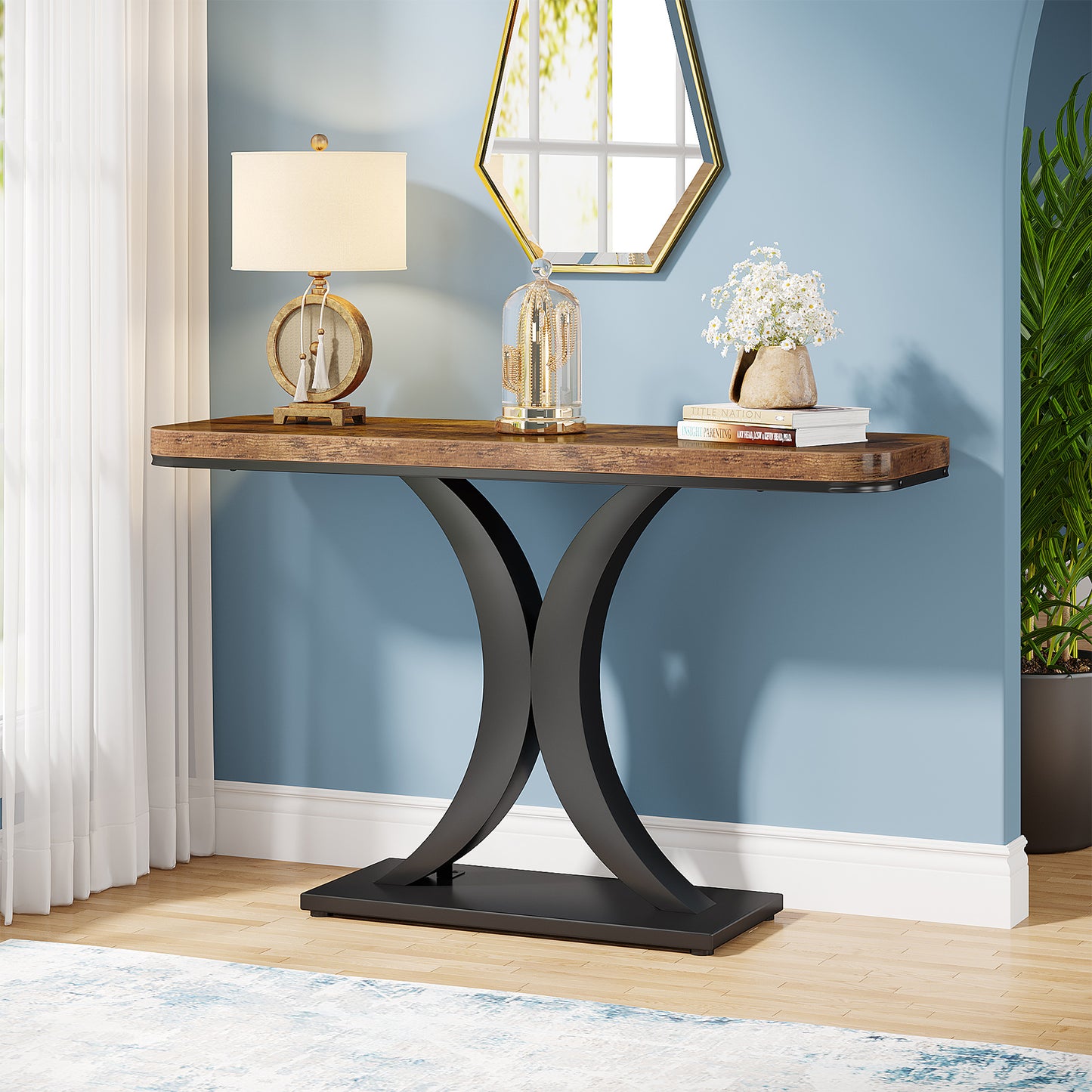 40" Console Table, Narrow Entryway Foyer Table with Geometric Base