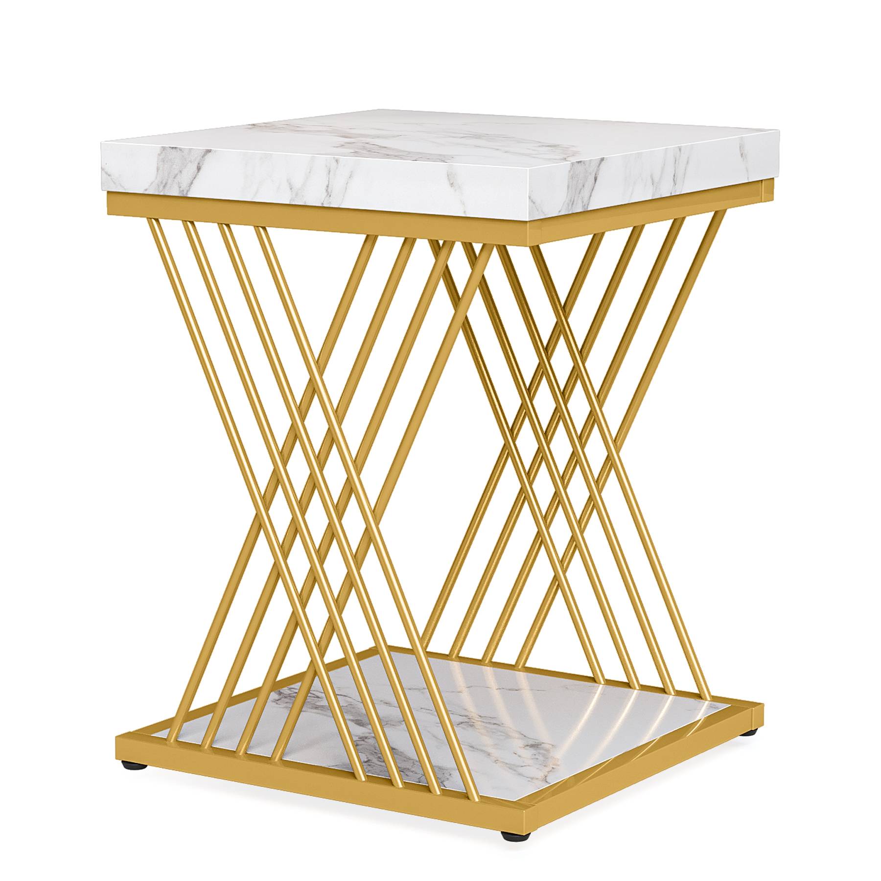 End Table, 2-Tier Square Side Table Modern Bedside Table Tribesigns