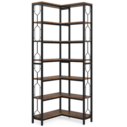 Corner Bookshelf, 7-Tier Industrial Corner Etagere Bookcase Tribesigns