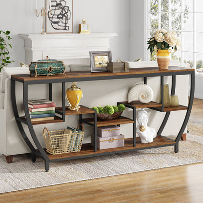 Industrial Console Table, 70.9" Entryway Sofa Table with Shelves Tribesigns