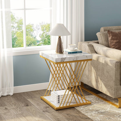 End Table, 2-Tier Square Side Table Modern Bedside Table Tribesigns