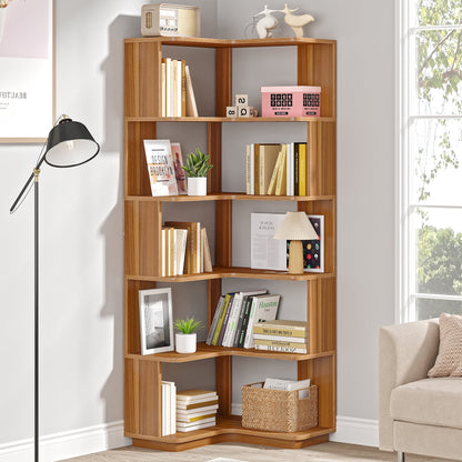 Corner Bookshelf, 6-Tier Corner Bookcase Display Rack Tribesigns