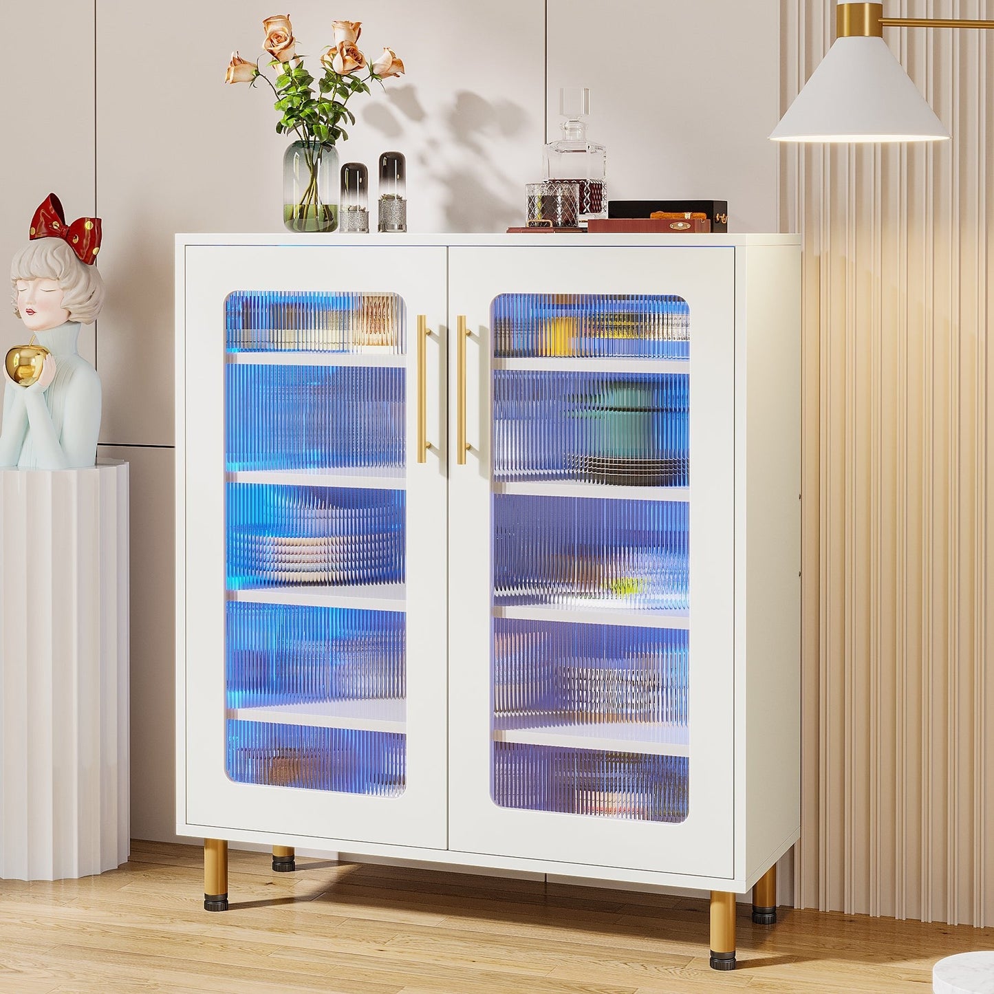 Modern Sideboard Buffet Storage Cabinet with LED Light & Acrylic Doors Tribesigns