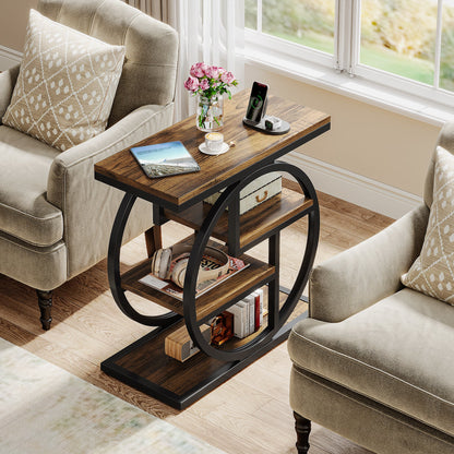 Wood End Table, 4-Tier Side Table with Storage Shelves