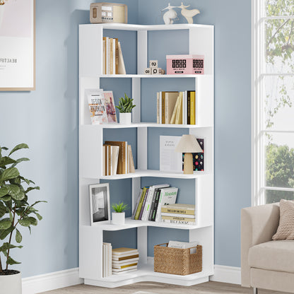 6-Tier Corner Bookshelf, 64.96" Corner Bookcase with Anti-Drop Panel