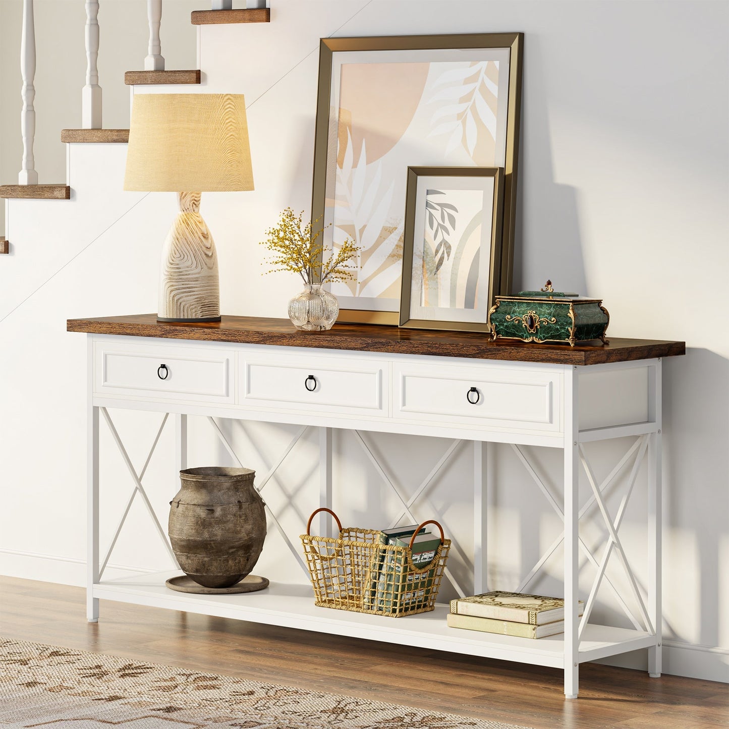 3 - Drawer Console Table, 70.8" Sofa Foyer Table with Storage Shelf Tribesigns