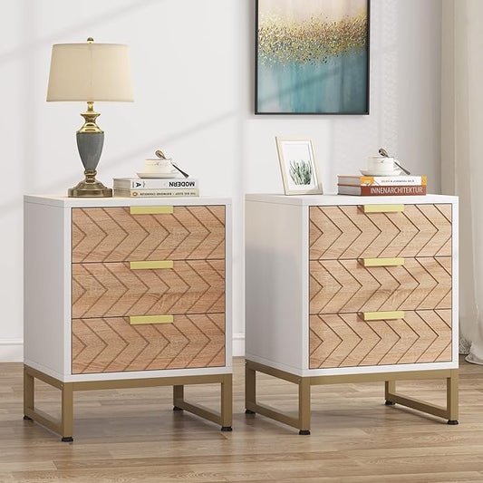 3 Drawers Nightstand, Modern Bedside End Table with Metal Frame Tribesigns