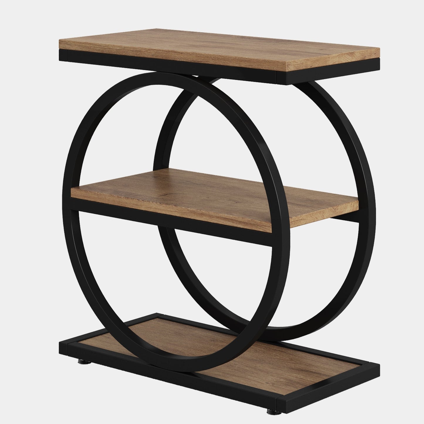 3 - Tier End Table, Industrial Sofa Side Table with Round Metal Frame Tribesigns