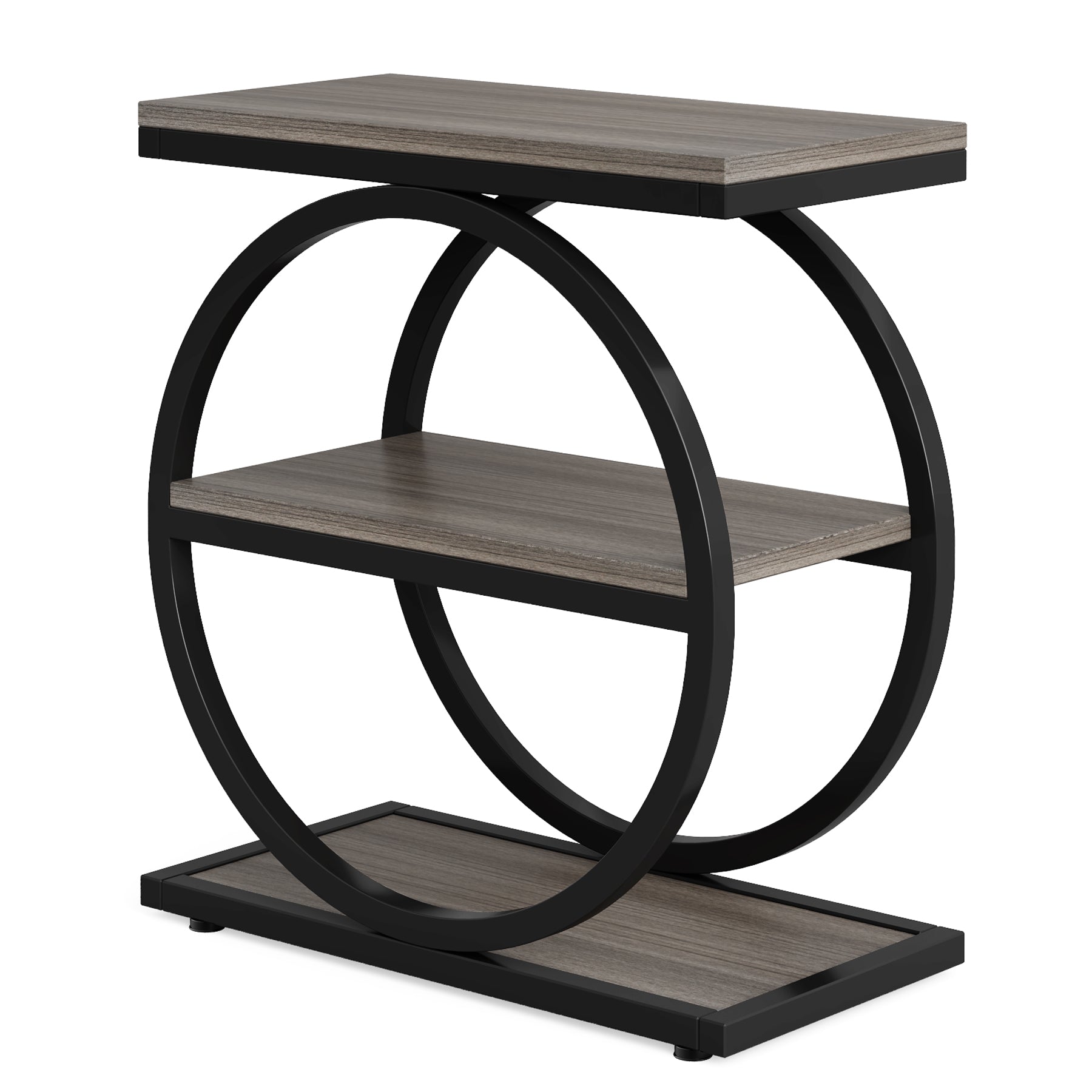 3 - Tier End Table, Industrial Sofa Side Table with Round Metal Frame Tribesigns