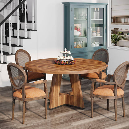 Round Dining Table for 4, 47" Wood Kitchen Table Farmhouse Dinner Table Tribesigns