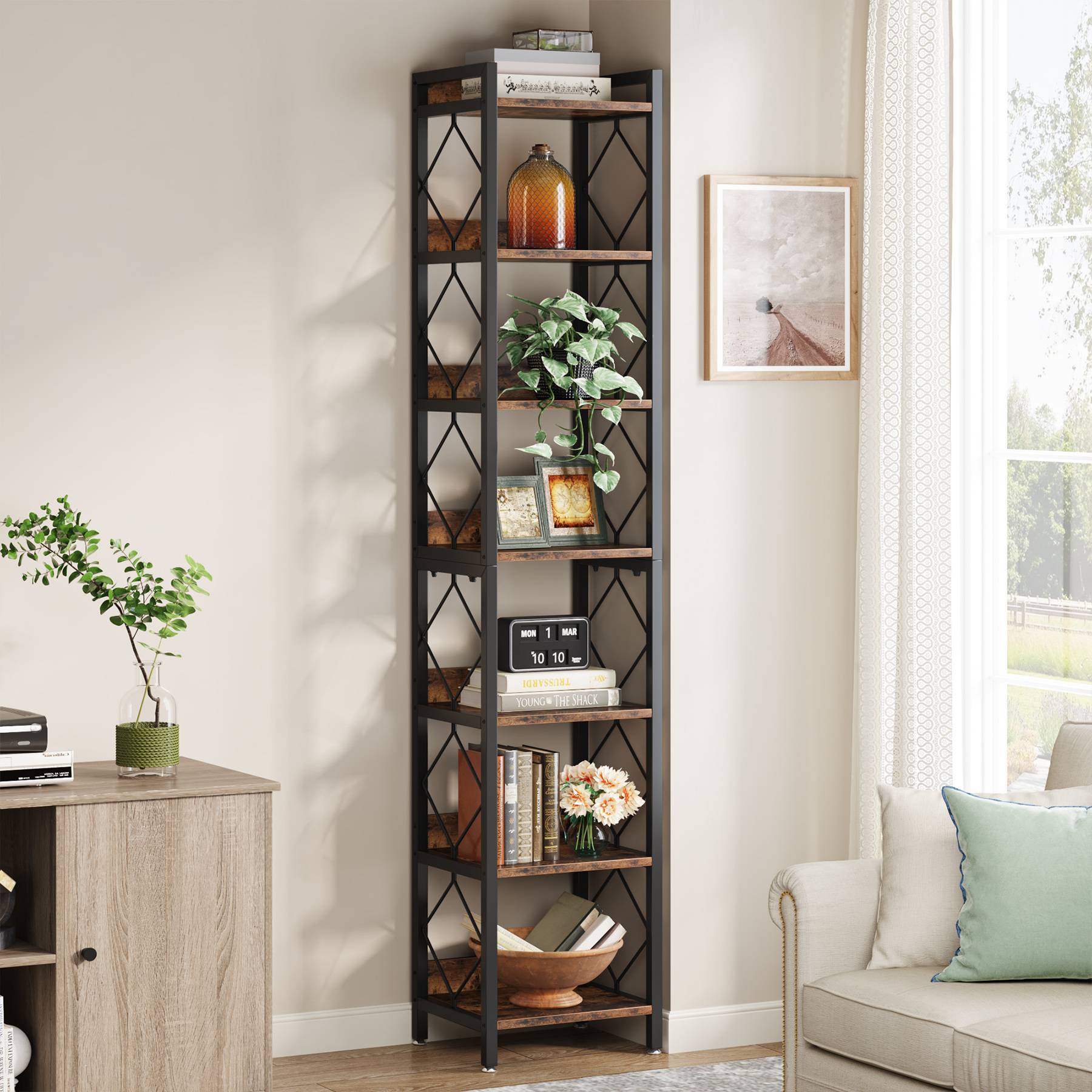 7-Tier Corner Shelf, 78.7" Narrow Bookshelf Corner Bookcase Tribesigns