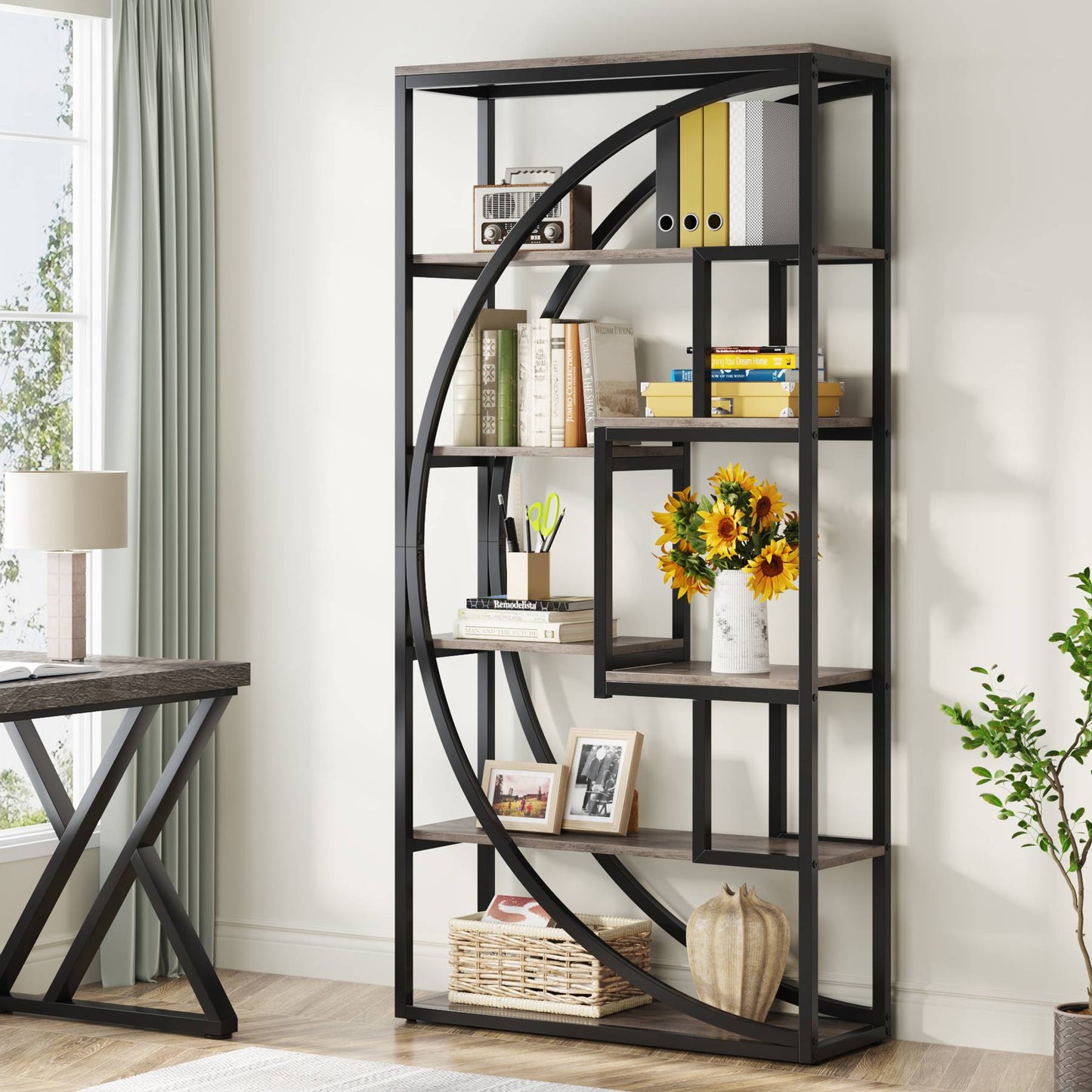 Tribesigns Bookshelf, Industrial Bookcase with 8 Open Storage Shelf Tribesigns