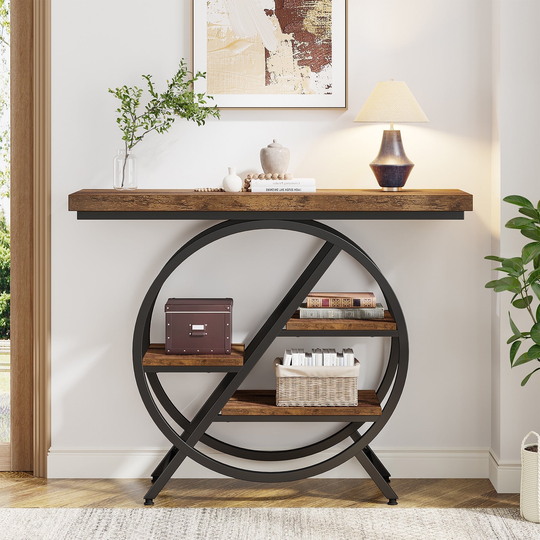 4-Tier Console Table, 39.4" Entryway Table with Geometric Metal Frame Tribesigns