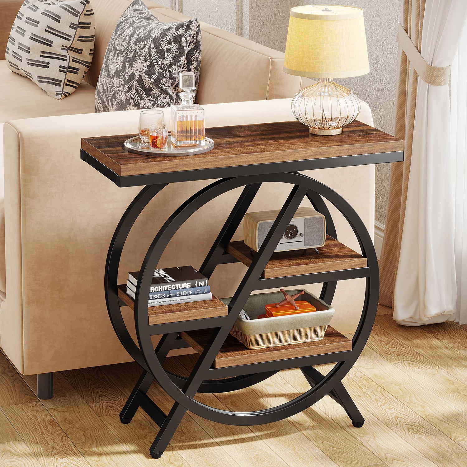 4 - Tier End Table, Small Side Table Snack Table with Storage Shelves Tribesigns