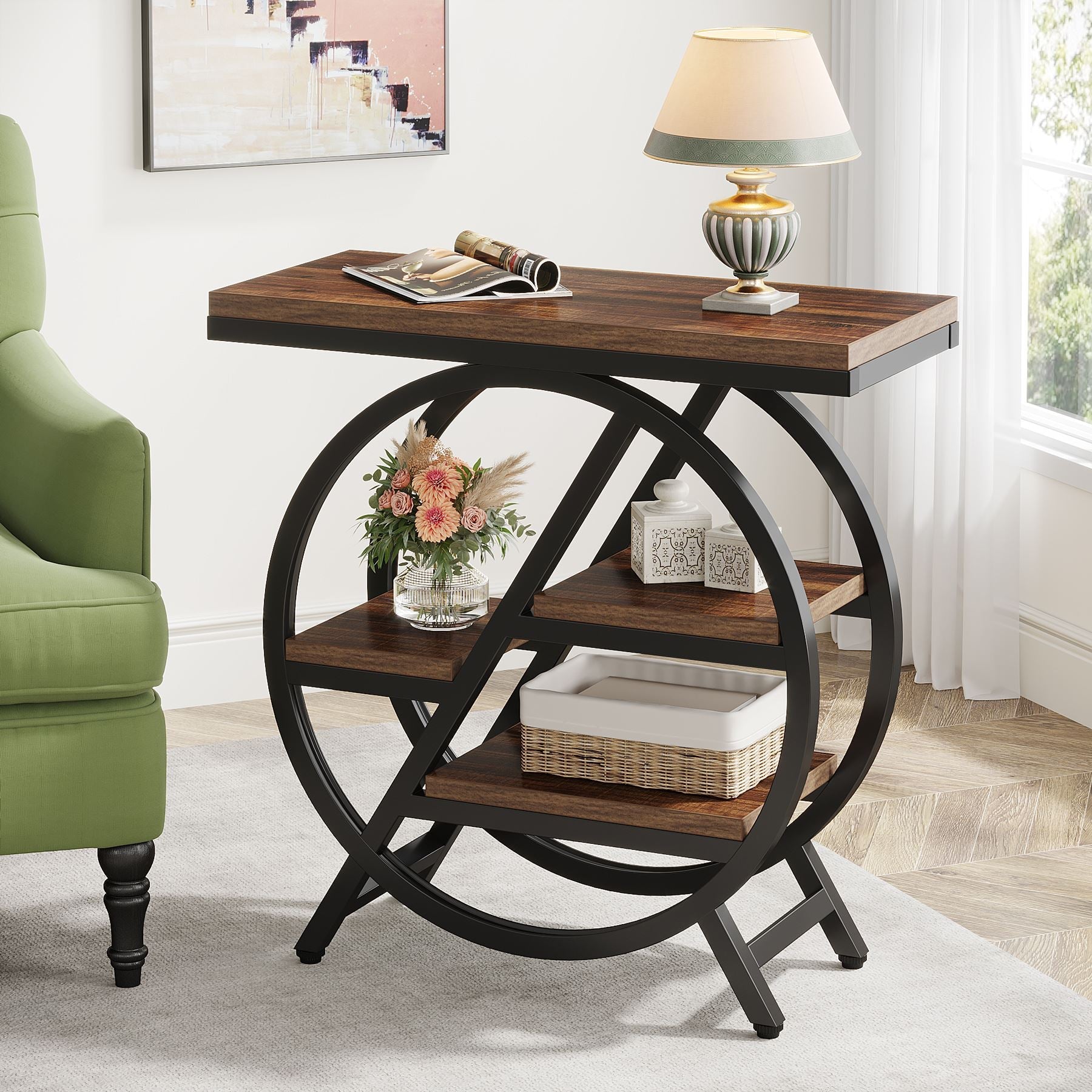 4 - Tier End Table, Small Side Table Snack Table with Storage Shelves Tribesigns