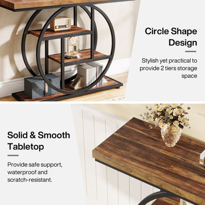 41.3" Console Table, Industrial 4 - Tier Sofa Entryway Table with Circle Base Tribesigns