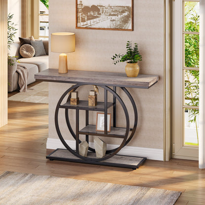 41.3" Console Table, Industrial 4 - Tier Sofa Entryway Table with Circle Base Tribesigns