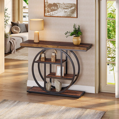 41.3" Console Table, Industrial 4 - Tier Sofa Entryway Table with Circle Base Tribesigns