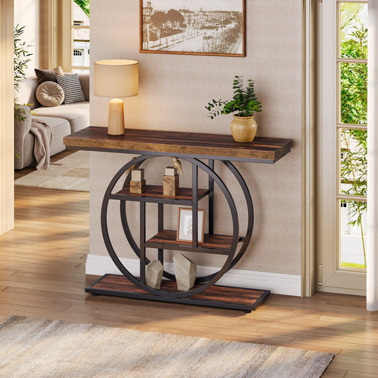 41.3" Console Table, Industrial 4 - Tier Sofa Entryway Table with Circle Base Tribesigns