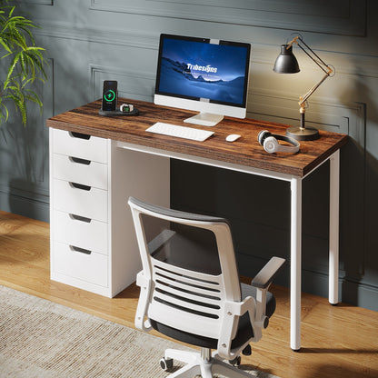 47" Computer Desk with 5 Drawers, Modern Study Table Writing Desk Tribesigns