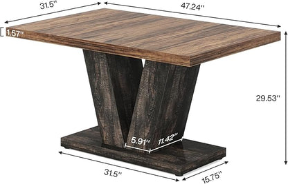 47" Dining Table, Farmhouse Wooden Kitchen Dinner Table with Duty Pedestal Tribesigns