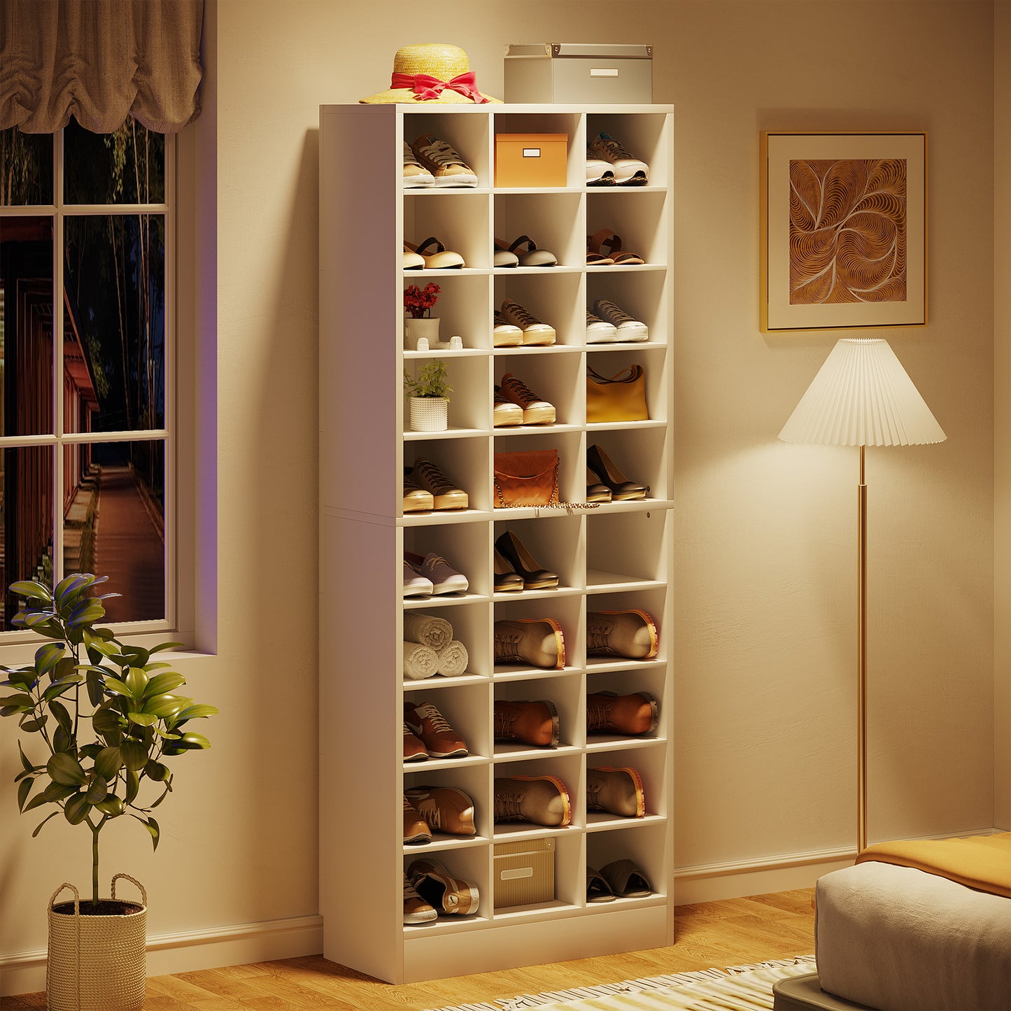 10-Tier Shoe Cabinet, Wooden Shoe Storage Rack with 30 Cubbies