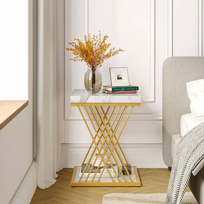 End Table, 2-Tier Square Side Table Modern Bedside Table Tribesigns