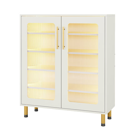 Modern Sideboard Buffet Storage Cabinet with LED Light & Acrylic Doors Tribesigns