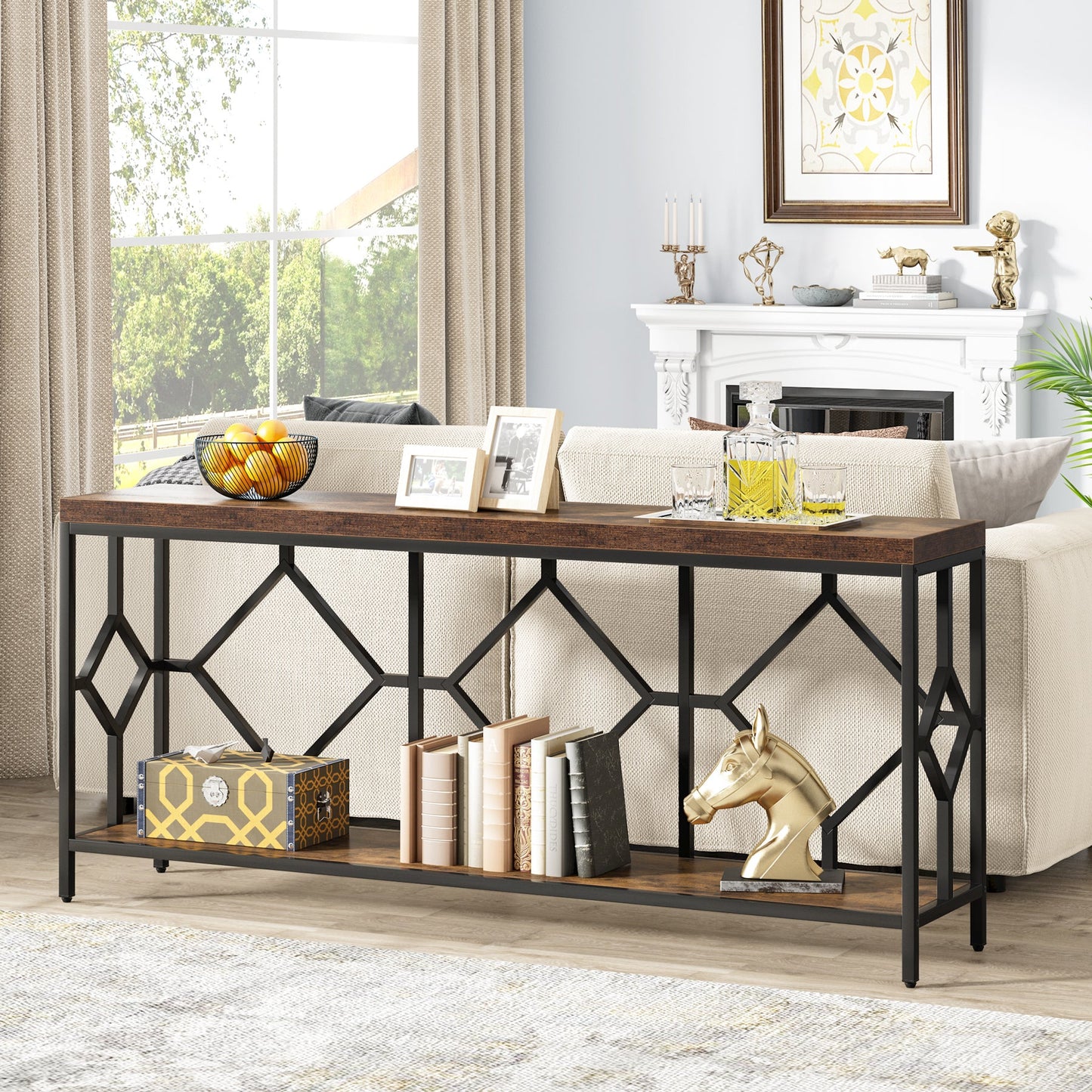 Console Table, 71" Extra Long Sofa Table with Open Storage Shelf Tribesigns