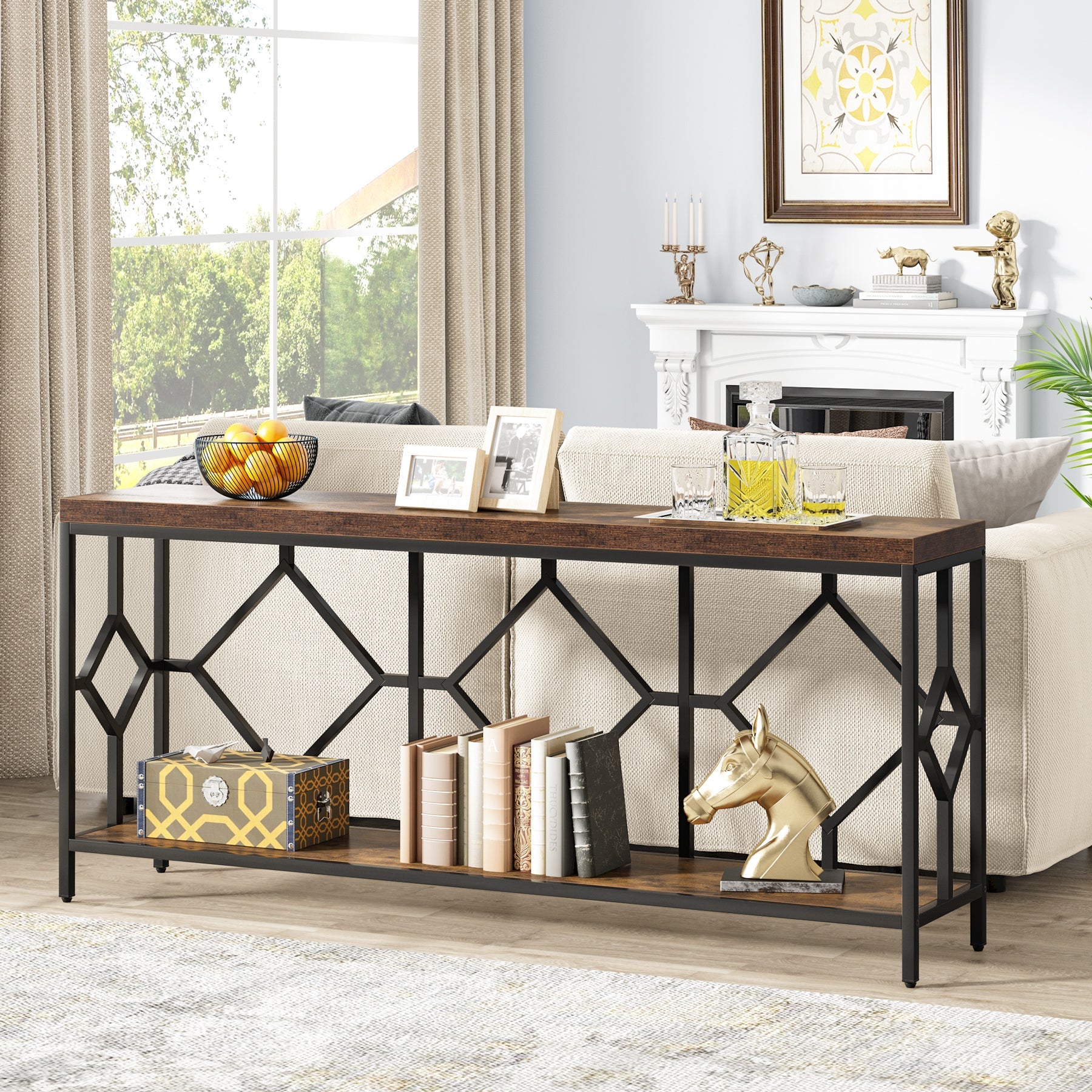 Console Table, 71" Extra Long Sofa Table with Open Storage Shelf Tribesigns