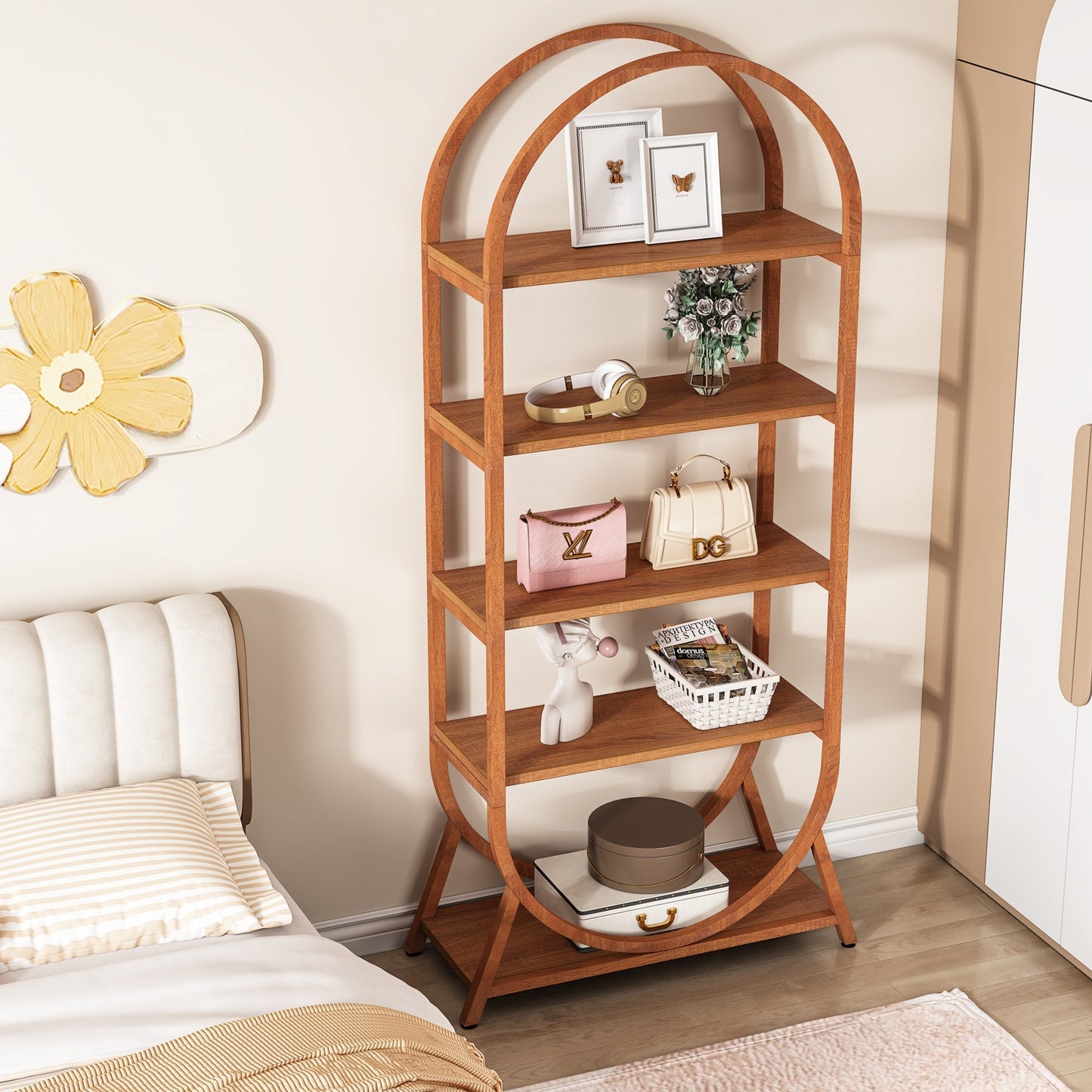 5-Tier Bookshelf, 70.8" Open Bookcase Arched Display Rack Tribesigns