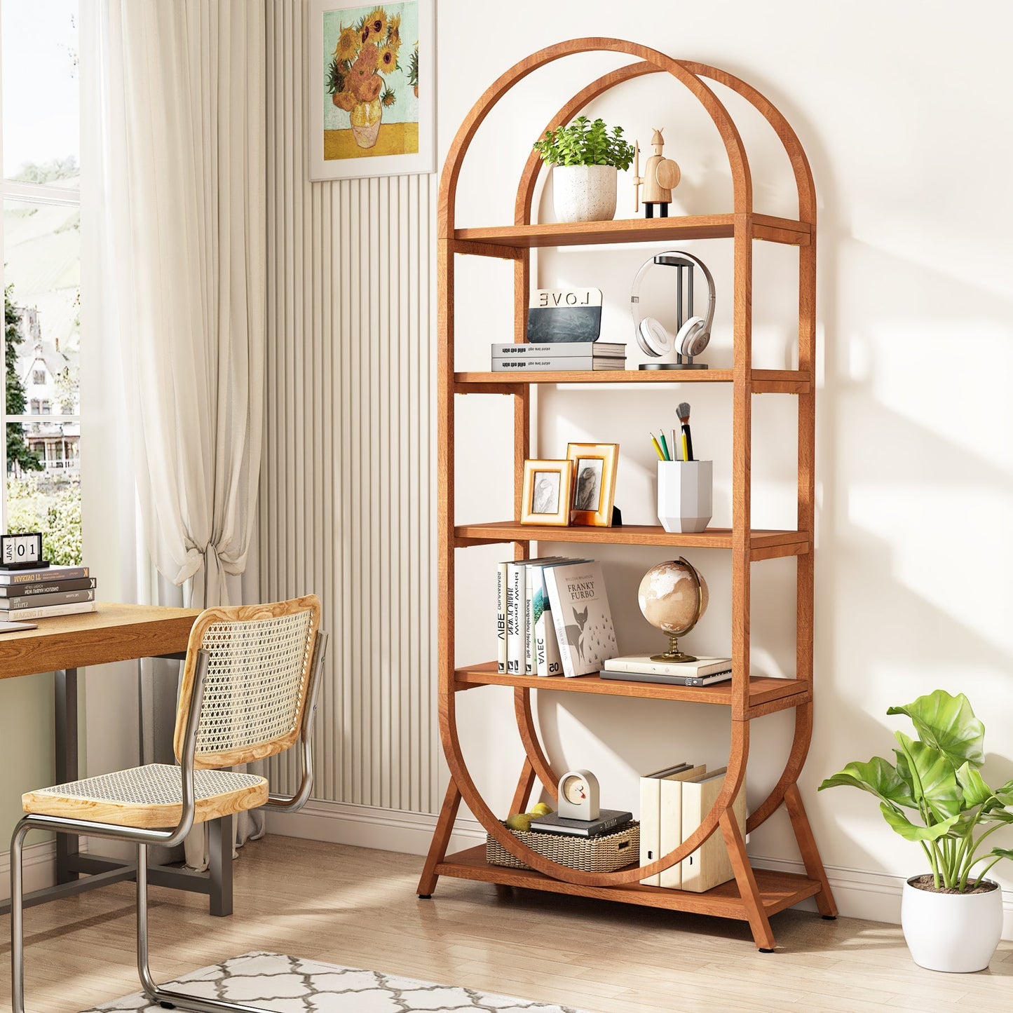 5-Tier Bookshelf, 70.8" Open Bookcase Arched Display Rack Tribesigns