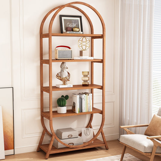 5-Tier Bookshelf, 70.8" Open Bookcase Arched Display Rack Tribesigns