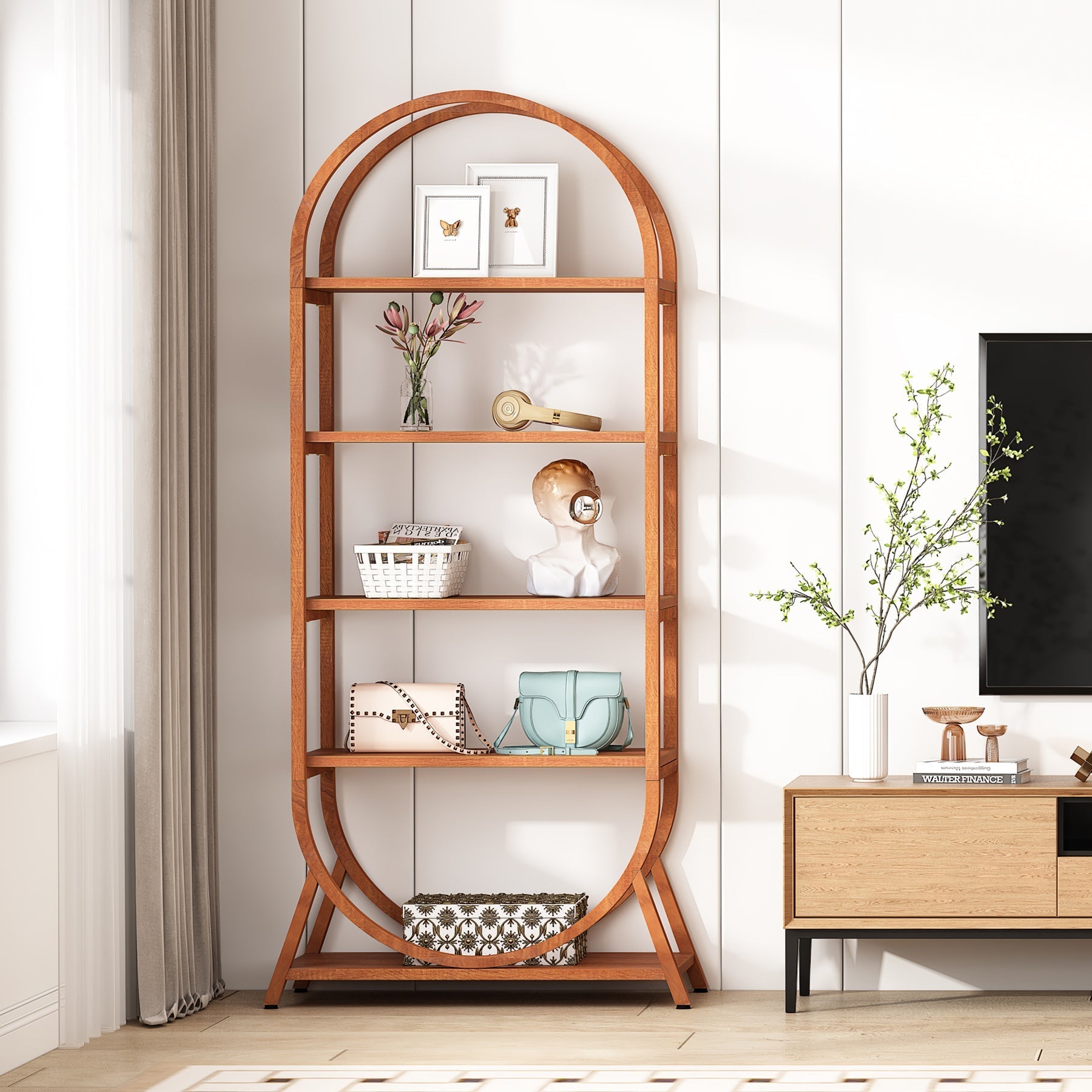 5-Tier Bookshelf, 70.8" Open Bookcase Arched Display Rack Tribesigns