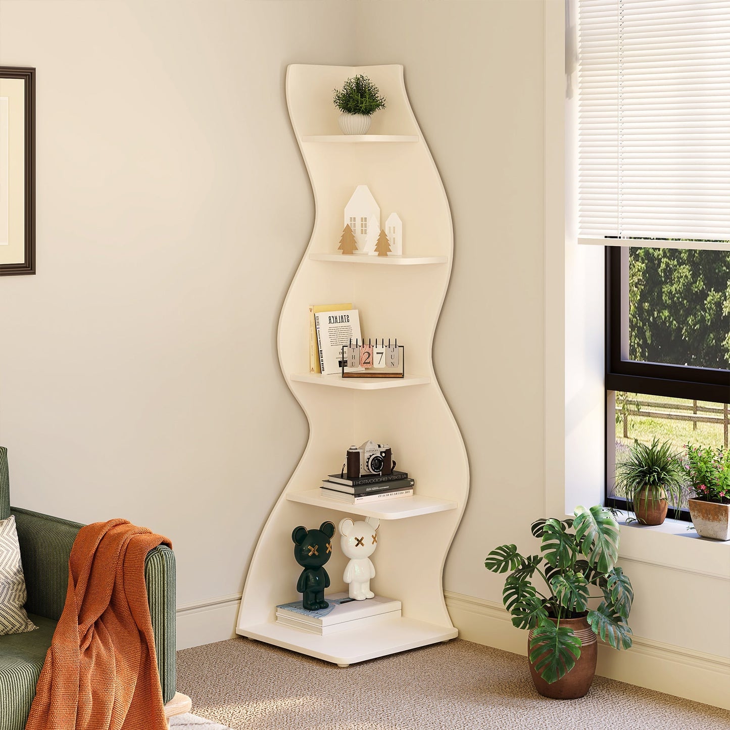 5-Tier Corner Shelf, Modern Wall Corner Bookshelf Bookcase Tribesigns