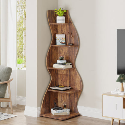 5 - Tier Corner Shelf, Modern Wall Corner Bookshelf Bookcase Tribesigns