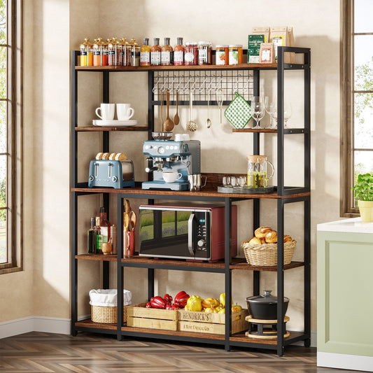 5-Tier Kitchen Baker's Rack, 55" Wide Kitchen Storage Shelf with 11 Hooks Tribesigns