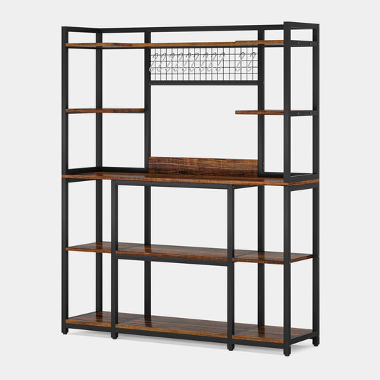 5-Tier Kitchen Baker's Rack, 55" Wide Kitchen Storage Shelf with 11 Hooks Tribesigns