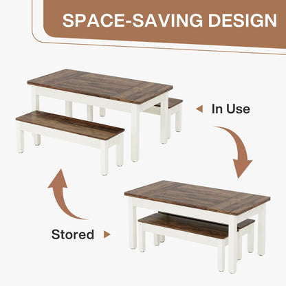 55" Dining Table Set, 3 Pieces Wood Kitchen Table with 2 Benches Tribesigns